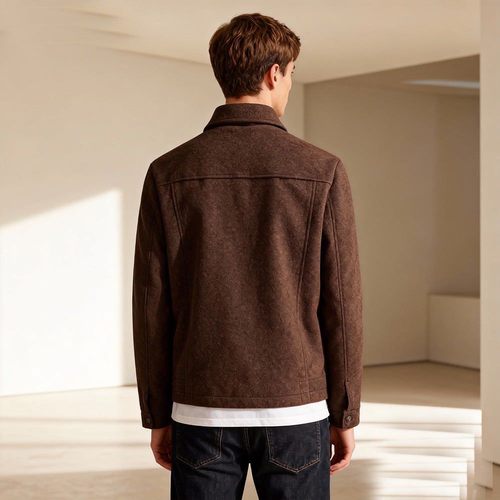 Herren Kurzjacke aus Velours‑Imitat mit Hemdkragen und Pattentaschen Drune
