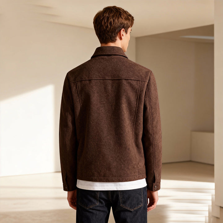 Herren Kurzjacke aus Velours‑Imitat mit Hemdkragen und Pattentaschen Drune
