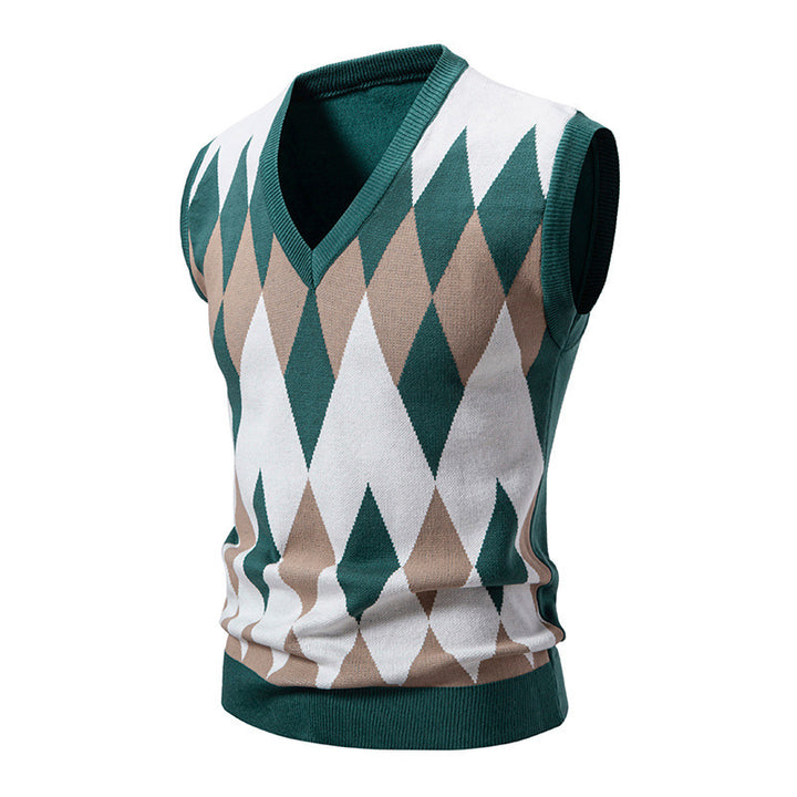 Herren stylischer ärmelloser Pullover im modernem Rautendesign Drune