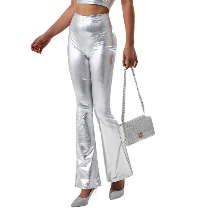 Damen High-Waist Metallic-Schlaghose mit formendem Stretchbund und eleganter Bootcut-Passform Drune