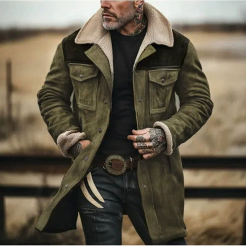 Herren Suede-Langjacke mit Teddy-Futter und praktischen Taschen Drune