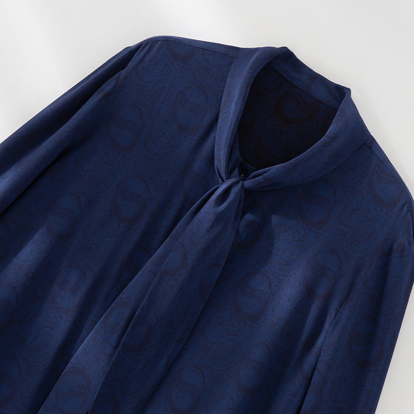 Damen Elegante Schleifenkragen-Bluse mit Jacquardstruktur und lockerer Passform Drune