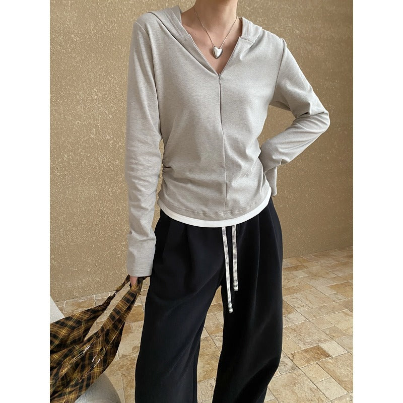 Damen lässiger Hoodie mit Reißverschluss und Daumenlöchern Drune