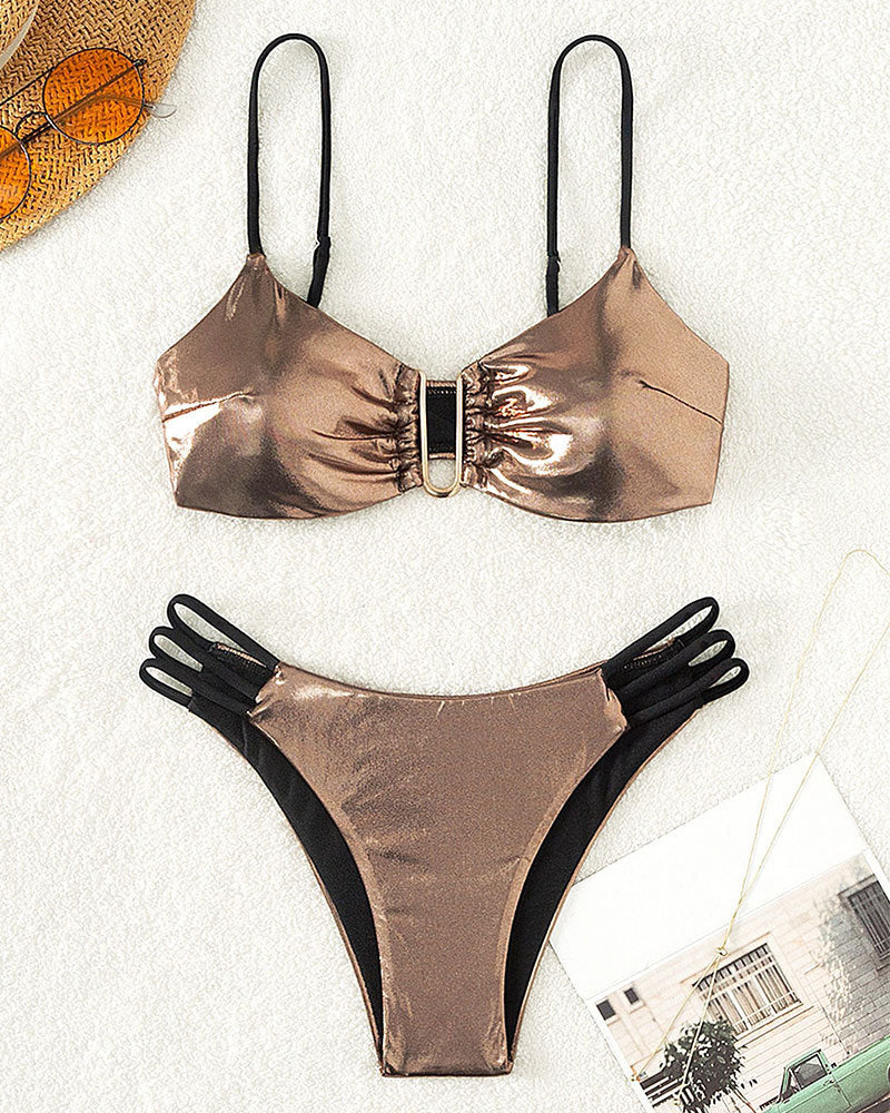 Damen Hochglänzender Bikini mit elegantem Ringdetail Drune