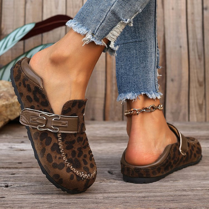 Damen Mokassin-Slipper aus Veloursleder mit dekorativer Metall-Schnalle Drune