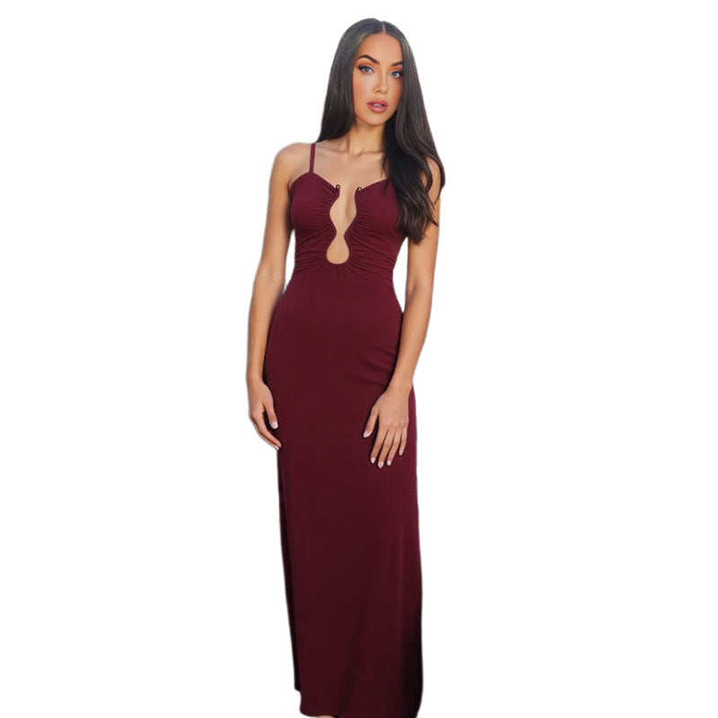 Damen Elegantes Maxikleid mit einzigartigem Schlüsselloch-Ausschnitt und figurschmeichelndem Schnitt Drune