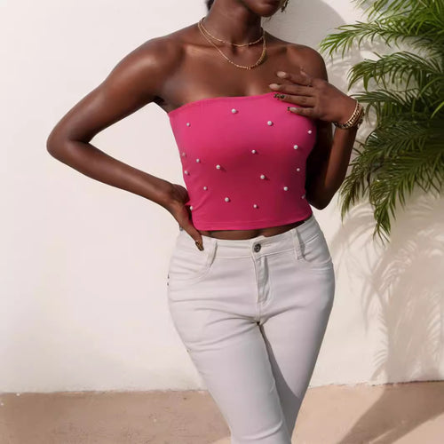 Damen Bandeau-Top mit eleganten Perlenapplikationen Drune