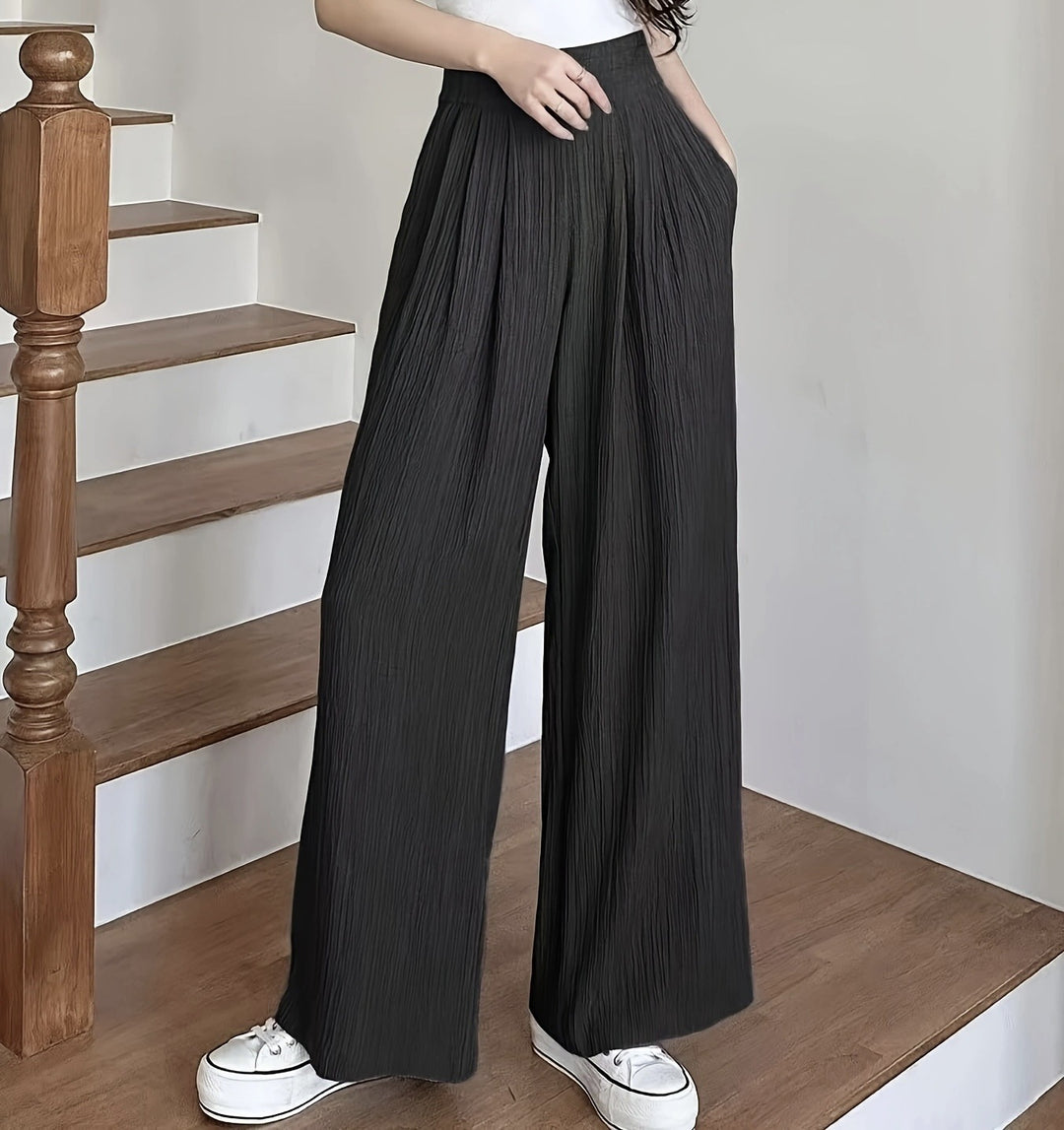 Damen Weite Plisseehose mit hohen Taschen und elastischem Bund Drune