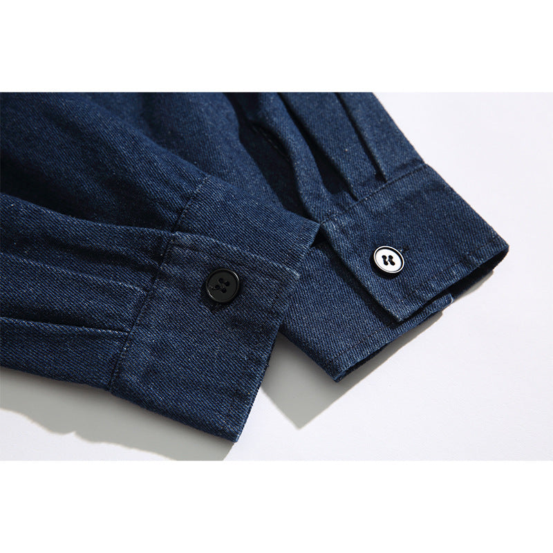 Unisex Boxy-Jeans-Überhemdjacke mit angenähter Kapuze und Multifunktionstaschen Drune
