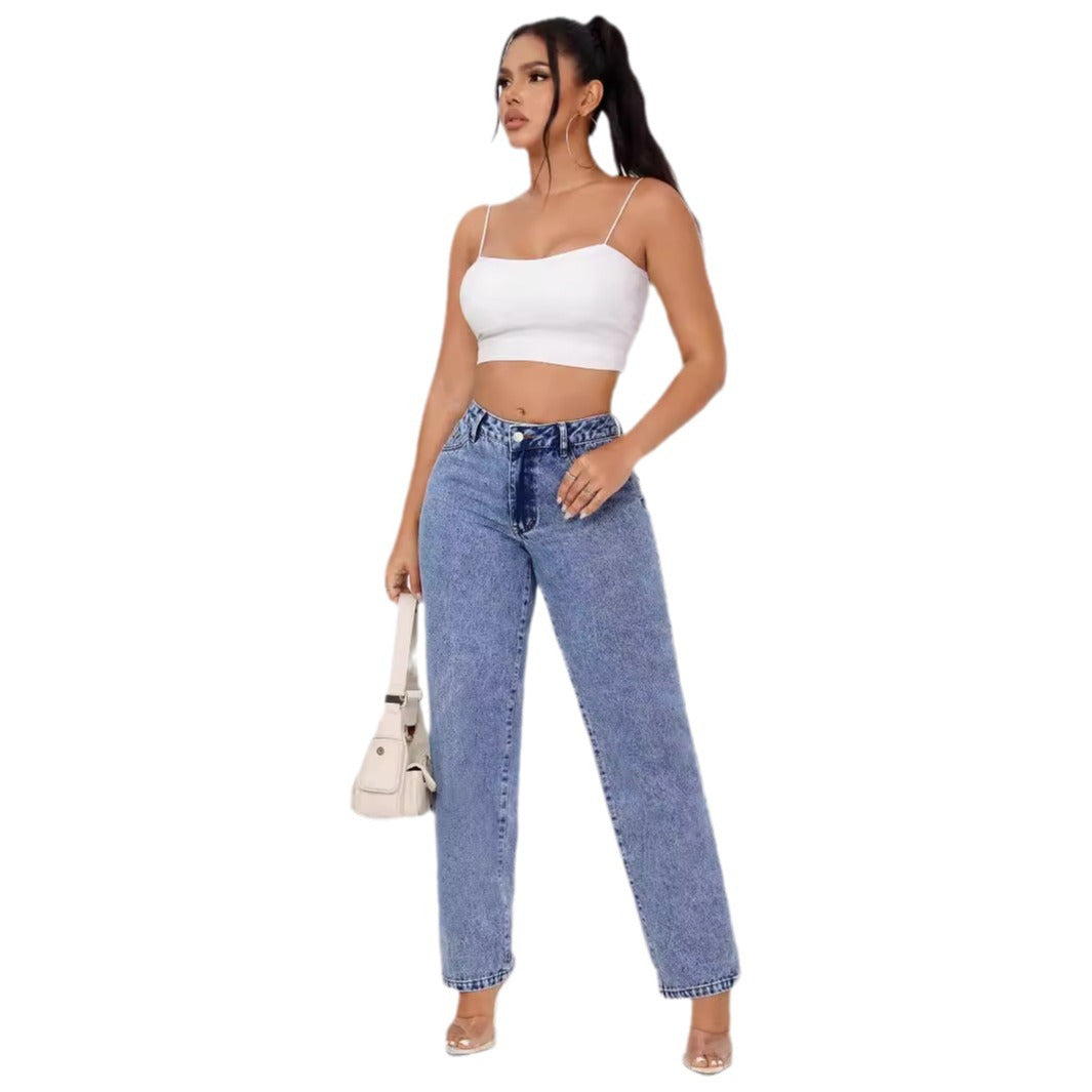 Damen High-Waisted Jeans mit weitem Bein Drune