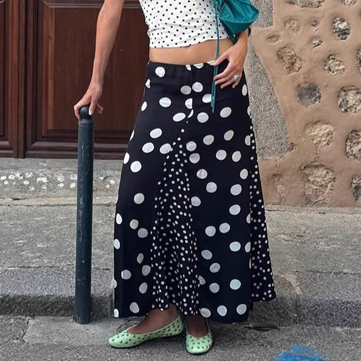 Damen Maxirock mit kontrastierendem Polka Dots Design und weitem Schnitt Drune