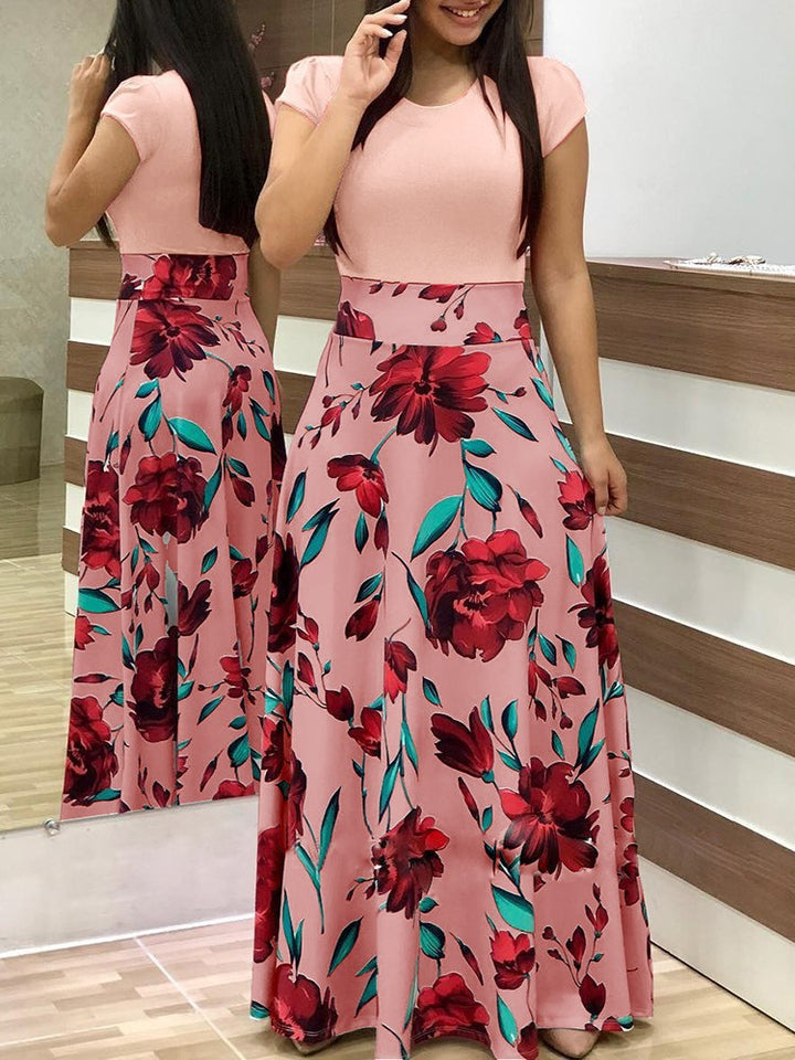 Damen Fließender Maxirock mit hoher Taille und großem Blumenprint Drune