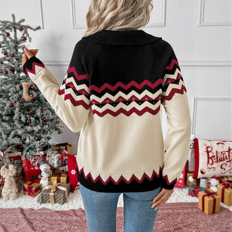Damen Chic und bequemer Pullover mit Zickzack-Muster Drune