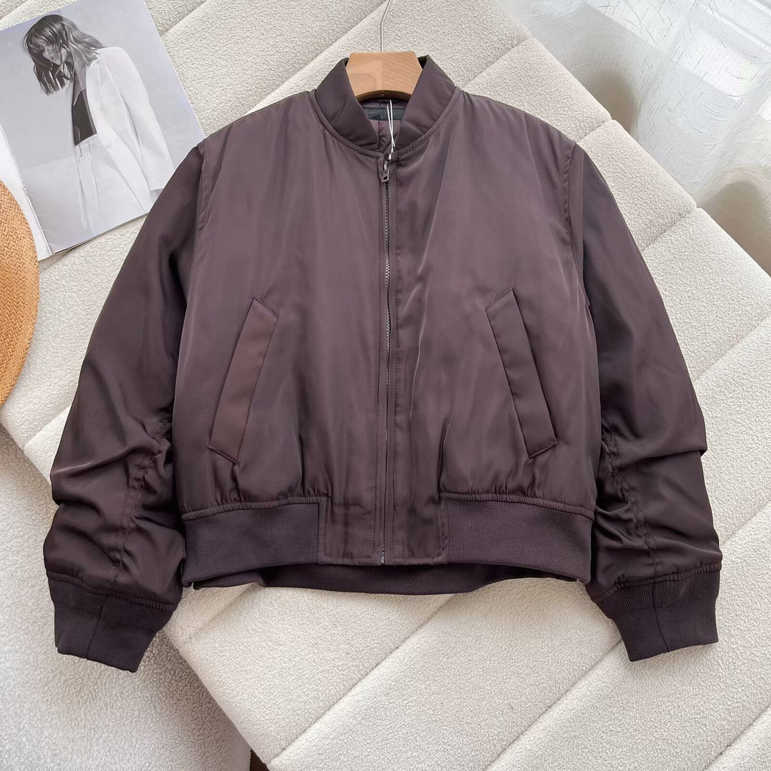 Damen sportliche Bomberjacke mit hohem Kragen und bequemen Seitentaschen Drune