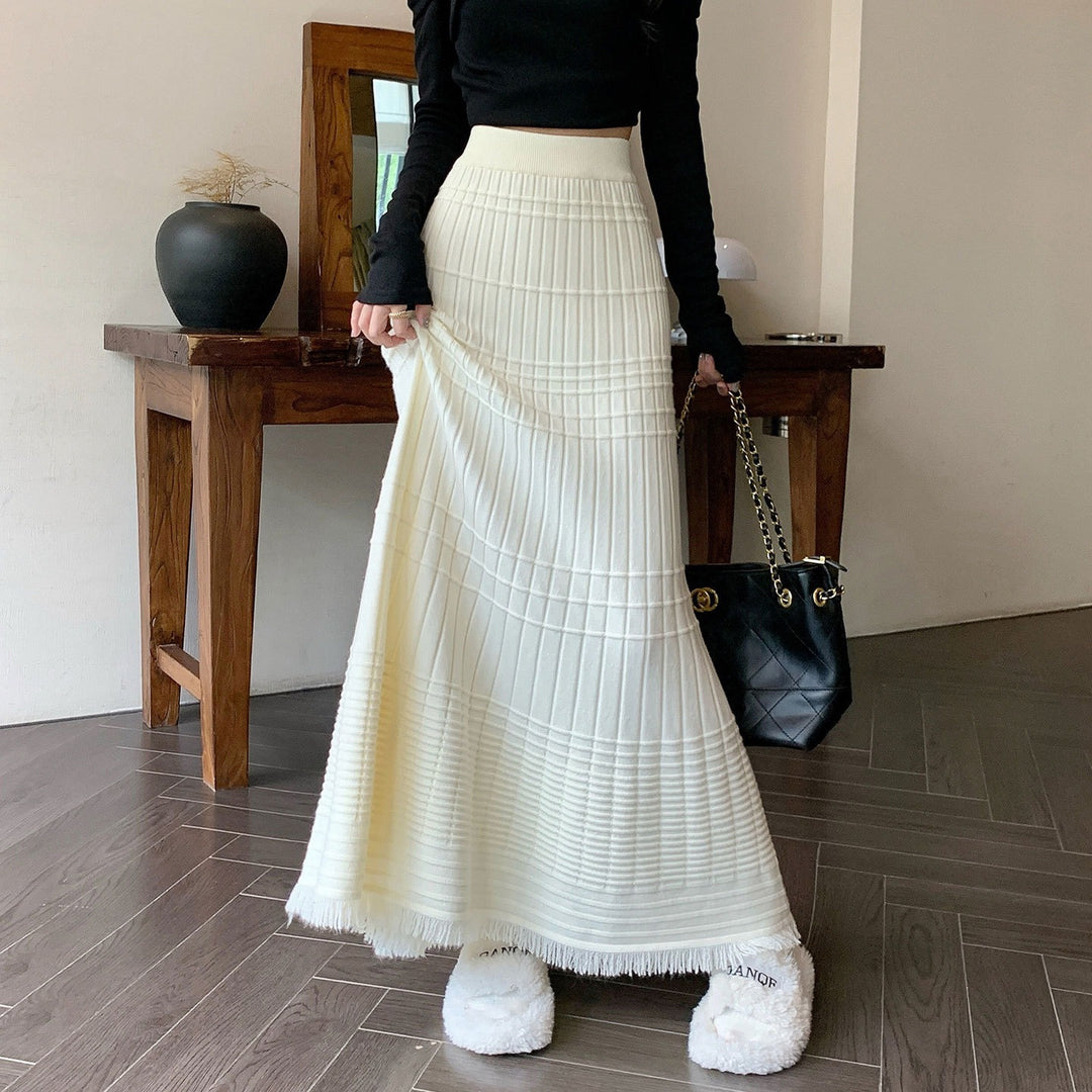 Damen Eleganter Plissee-Maxirock mit Fransen Drune