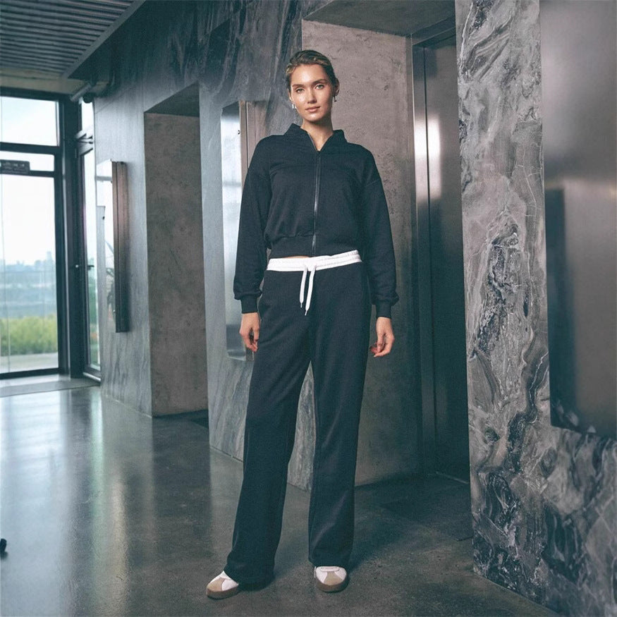 Damen lässiges Freizeit-Set mit weiten Hosen und modernem Kragen Drune