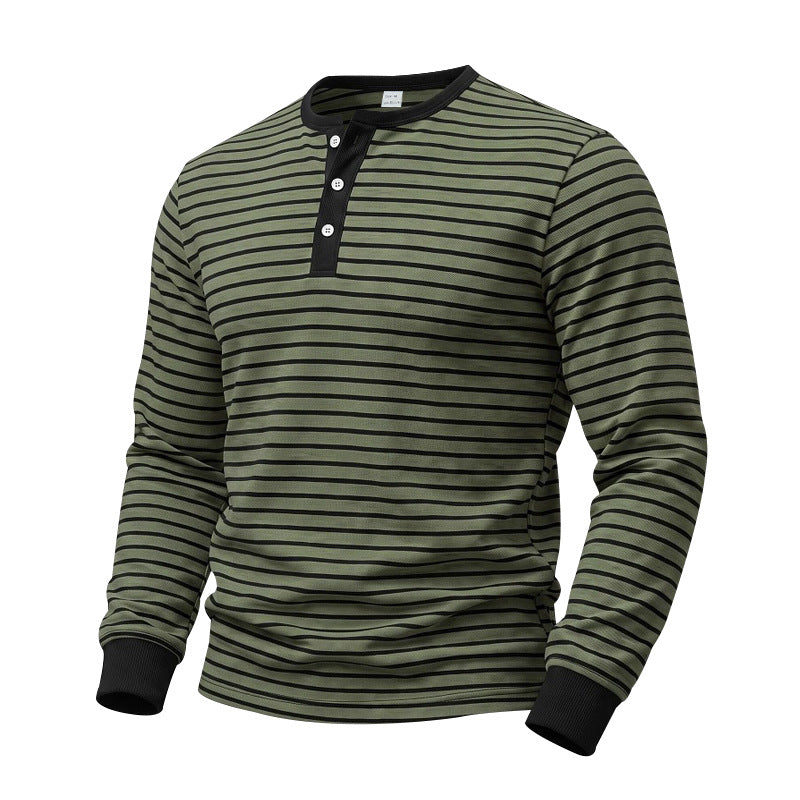 Herren Gestreiftes Langarm-Henleyshirt aus Baumwolljersey mit Knopfleiste Drune