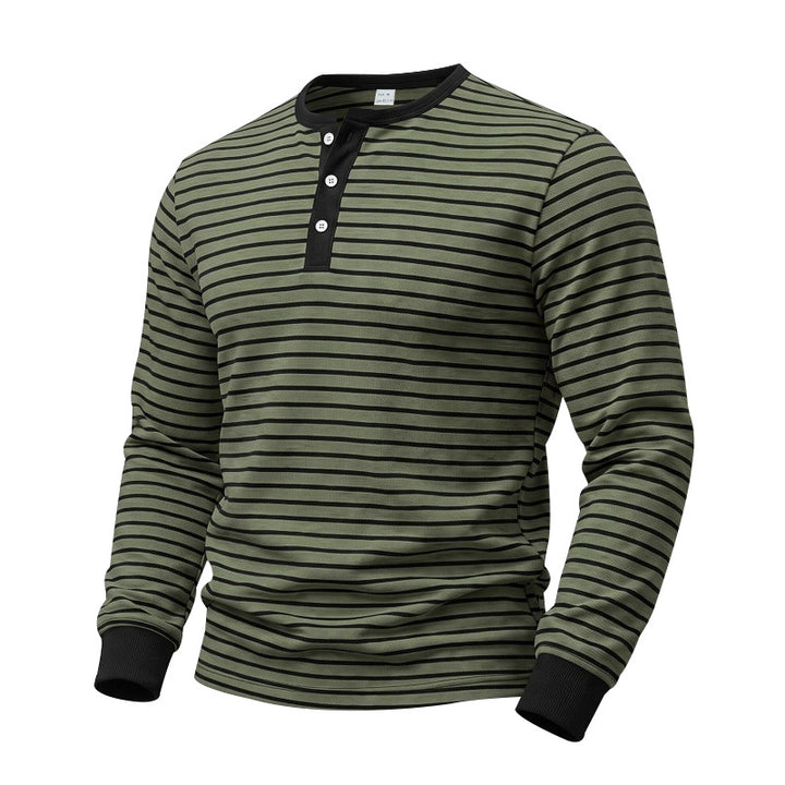 Herren Gestreiftes Langarm-Henleyshirt aus Baumwolljersey mit Knopfleiste Drune