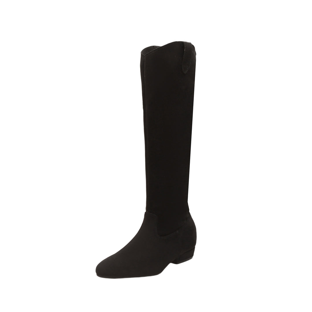 Damen Kniehohe Slouch‑Stiefel aus weichem Veloursleder mit spitzer Zehenpartie und niedrigem Absatz Drune
