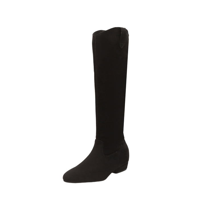 Damen Kniehohe Slouch‑Stiefel aus weichem Veloursleder mit spitzer Zehenpartie und niedrigem Absatz Drune
