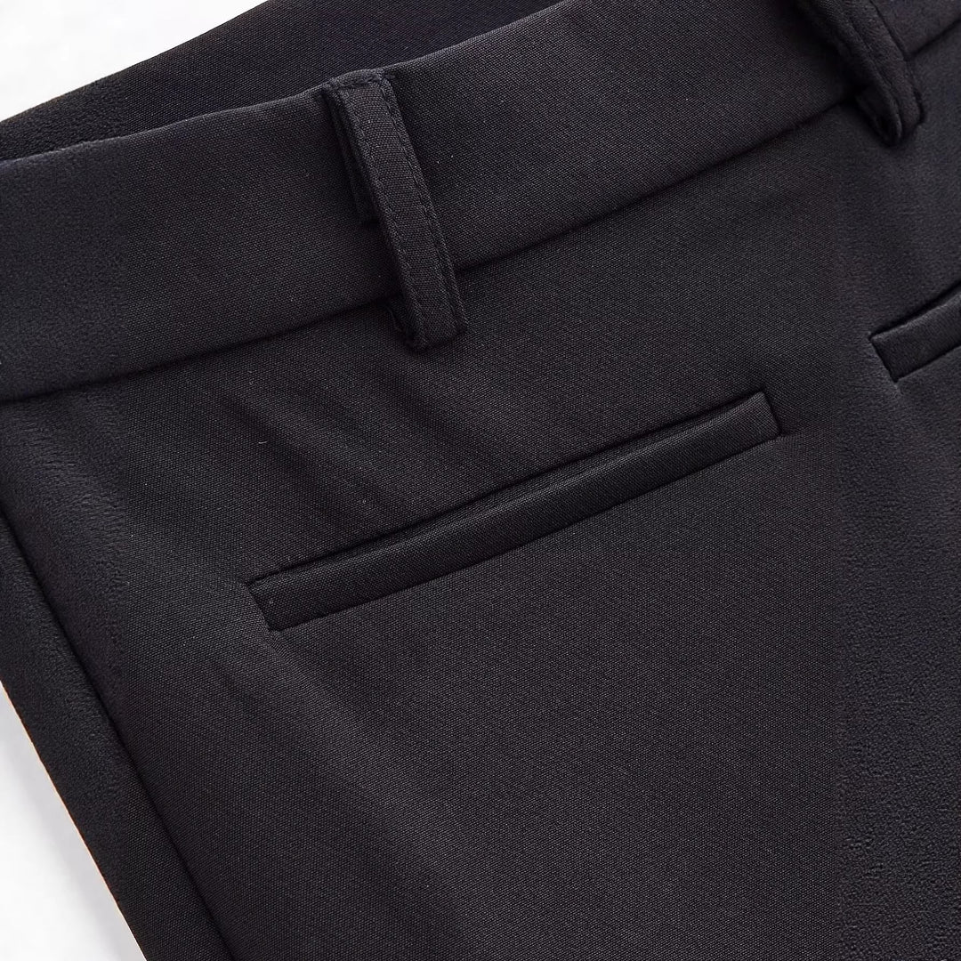 Damen Elegante gerade geschnittene Anzughose mit Bundschlaufen und Paspeltaschen Drune