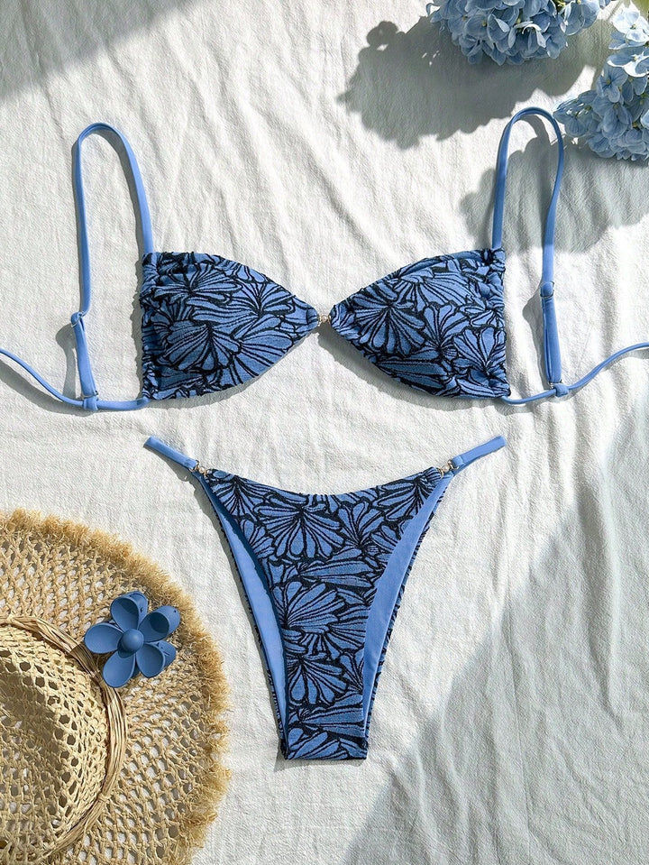 Damen Triangel-Bikini mit floralem Muster und verstellbaren Trägern Drune