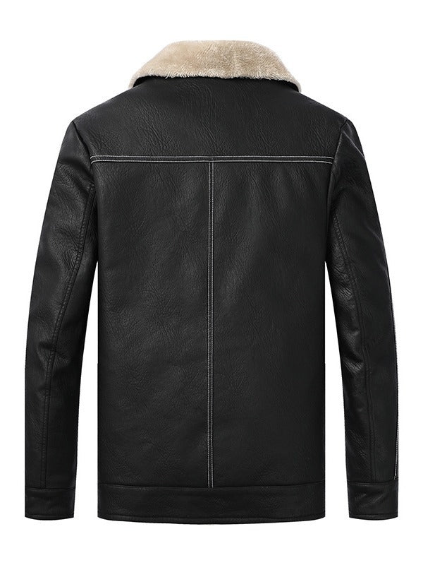 Herren Gefütterte Pilotenjacke aus Lederoptik mit durchgehendem Sherpa‑Futter und Hohem Kragen Drune