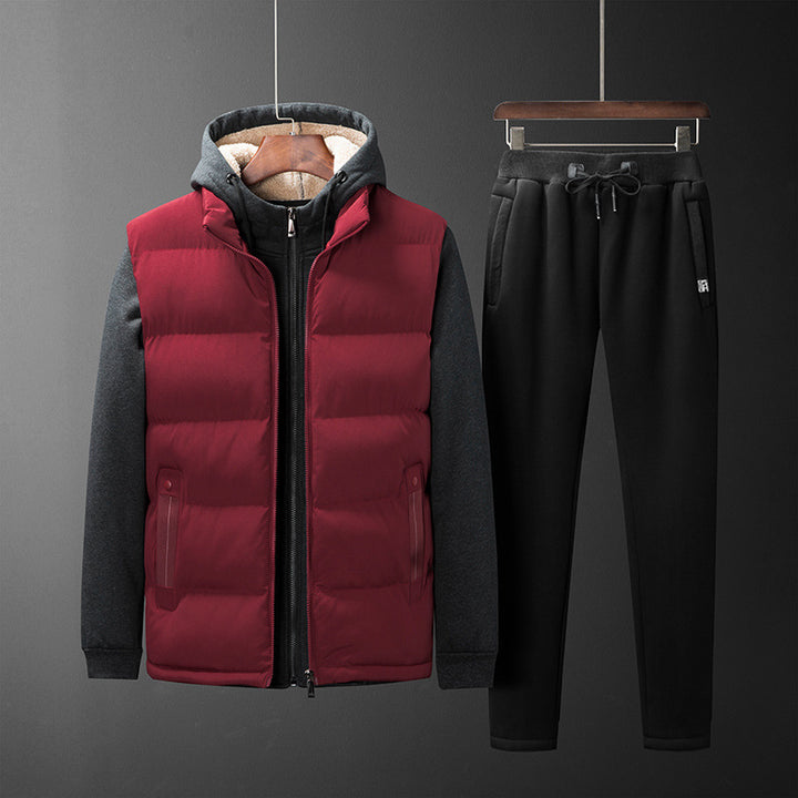 Herren Wattierte Kapuzenweste mit Fleecefutter und schmal geschnittene Jogginghose Set Drune