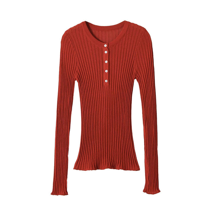 Damen Feinstrick-Longsleeve mit Rippstruktur und Knopfleiste Drune