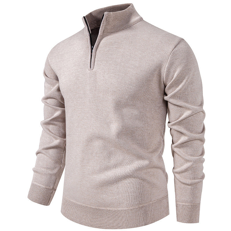 Herren nan Slim-Fit Feinstrickpullover mit kurzem Reißverschluss, Stehkragen und geripptem Bund Drune