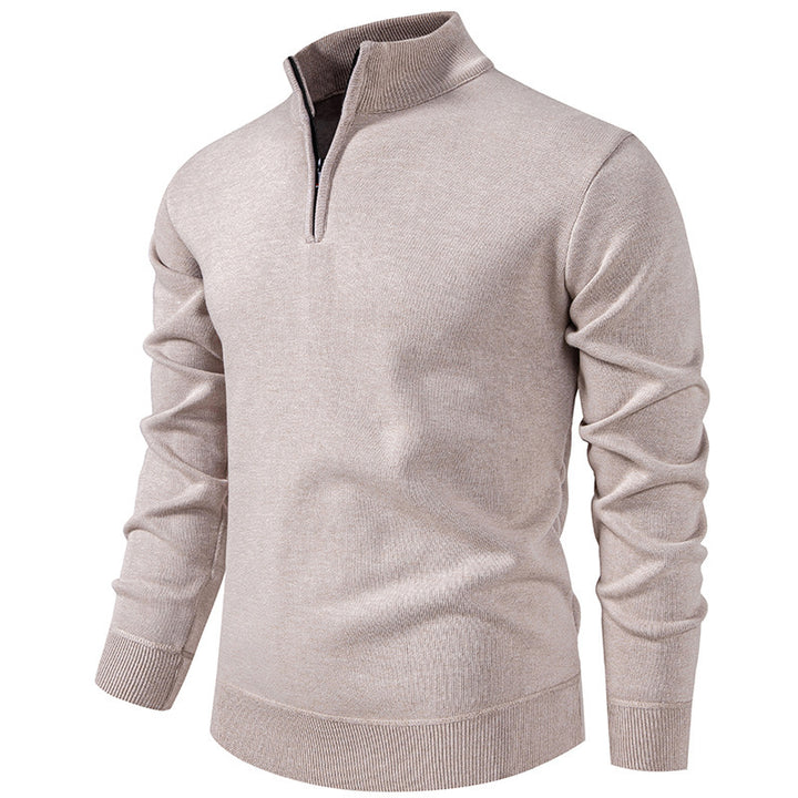 Herren nan Slim-Fit Feinstrickpullover mit kurzem Reißverschluss, Stehkragen und geripptem Bund Drune
