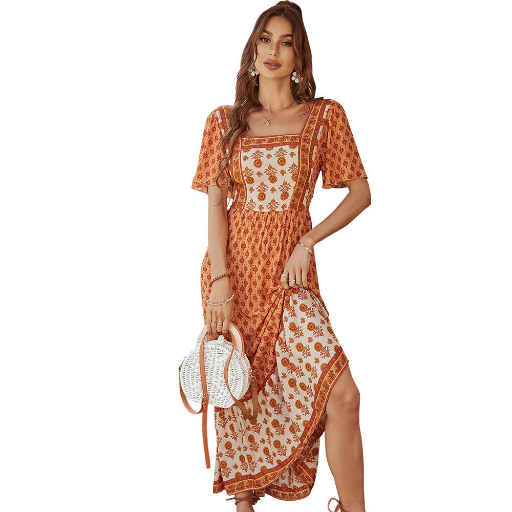 Damen Maxikleid mit floralen Stickereien und schwingendem Saum Drune