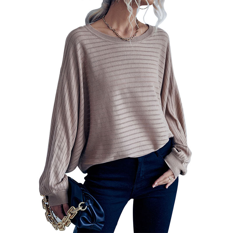 Damen Oversize-Feinstrickpullover mit horizontalem Rippdetail und Rundhalsausschnitt Drune