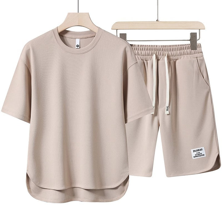 Unisex lässiges Set aus T-Shirt und Shorts mit seitlichen Taschen und elastischem Bund Drune