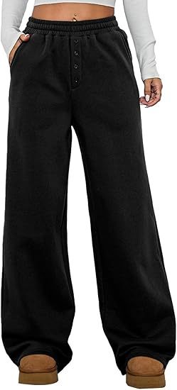 Damen Kuschelige Fleece-Sweatpants mit weitem Bein und hohem Elastikbund Drune