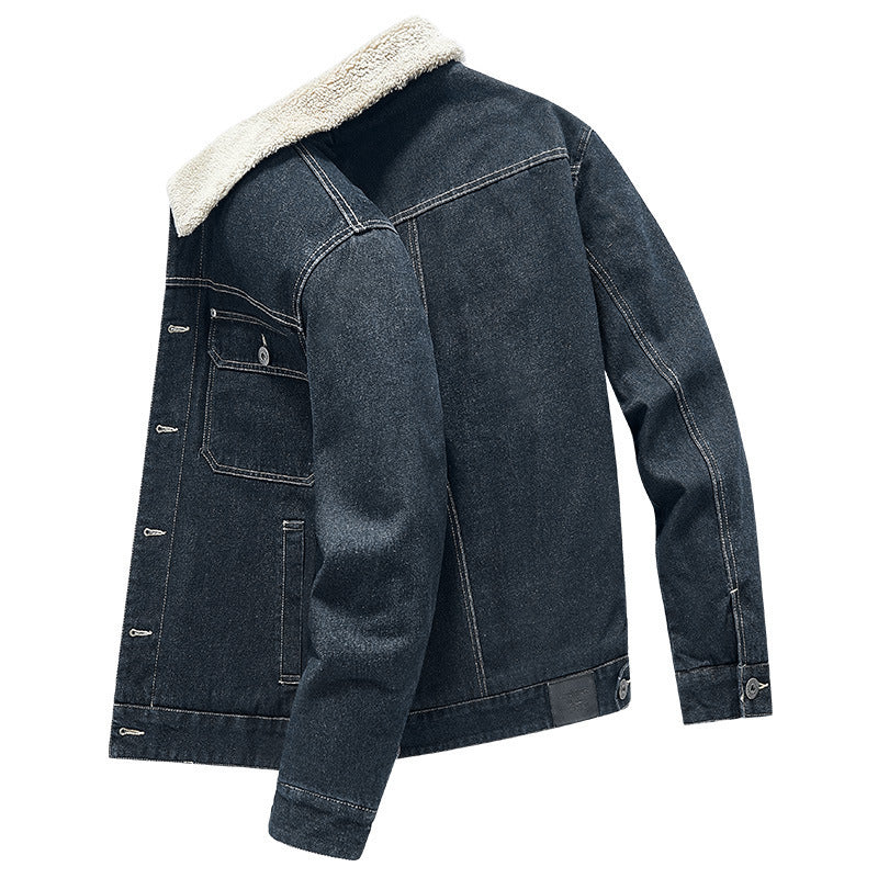 Herren Warme Denimjacke mit Kunstfellkragen Drune
