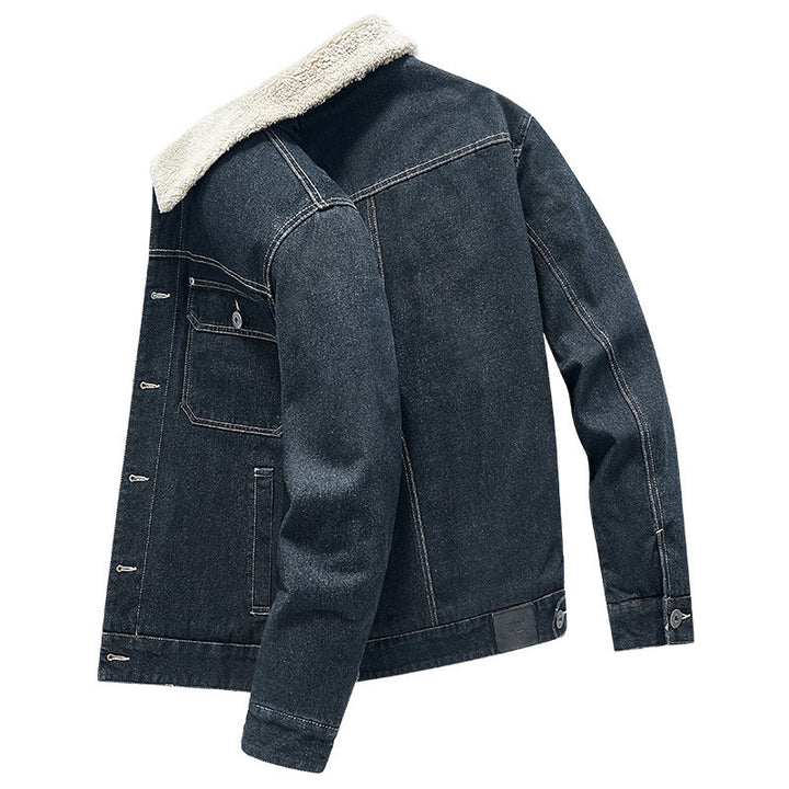 Herren Warme Denimjacke mit Kunstfellkragen Drune