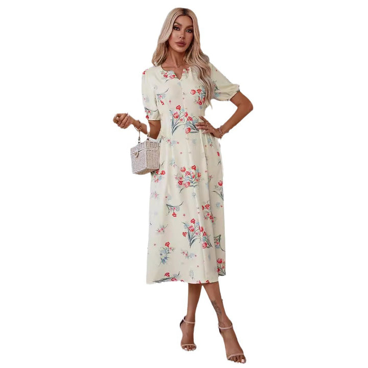 Damen Midi-Kleid mit floralen Akzenten Drune