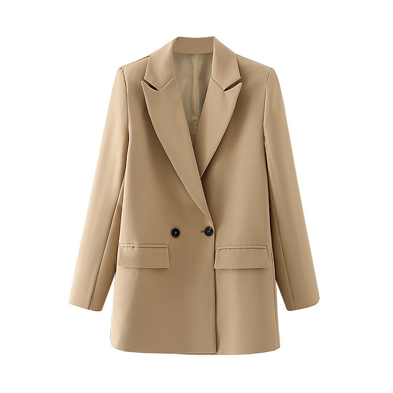 Damen Oversize Doppelreihiger Blazer mit fallendem Revers und weicher Innenfütterung Drune