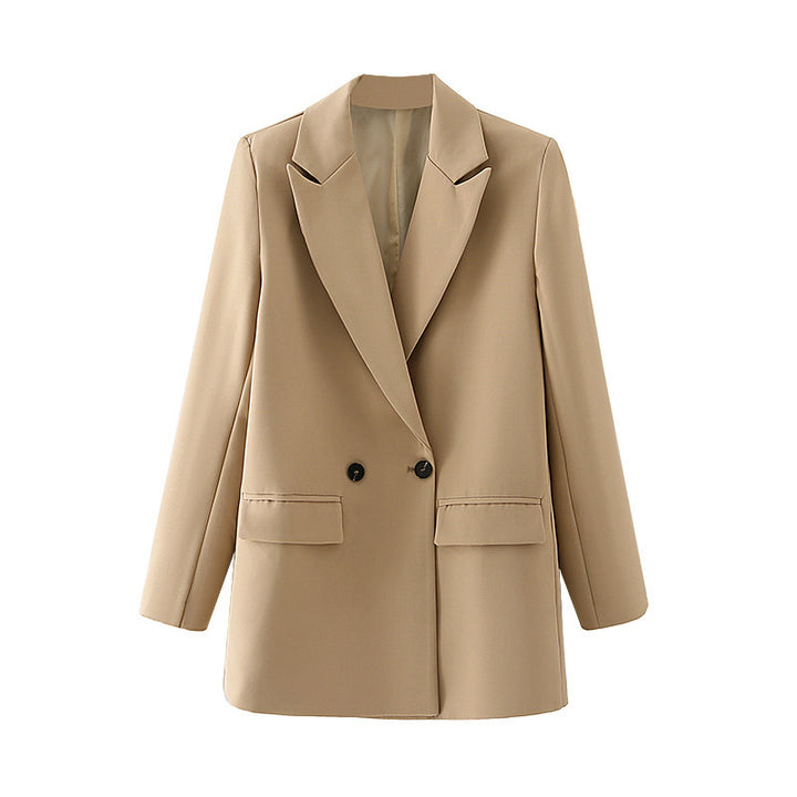 Damen Oversize Doppelreihiger Blazer mit fallendem Revers und weicher Innenfütterung Drune