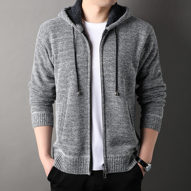 Herren modische Strickjacke mit Kapuze und weich gefüttertem Innenfutter Drune