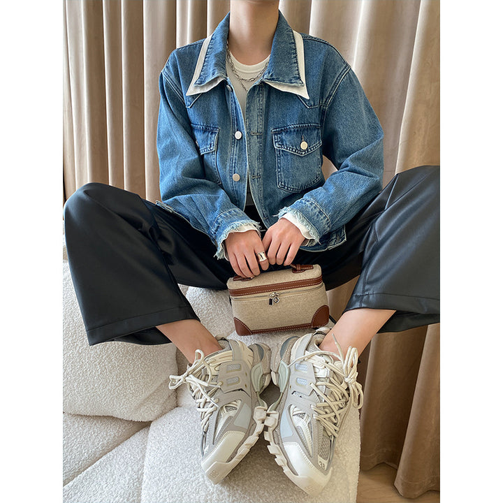 Damen Jeansjacke im modernen Oversized-Stil mit luxuriösem Kragen und seitlichen Taschen Drune