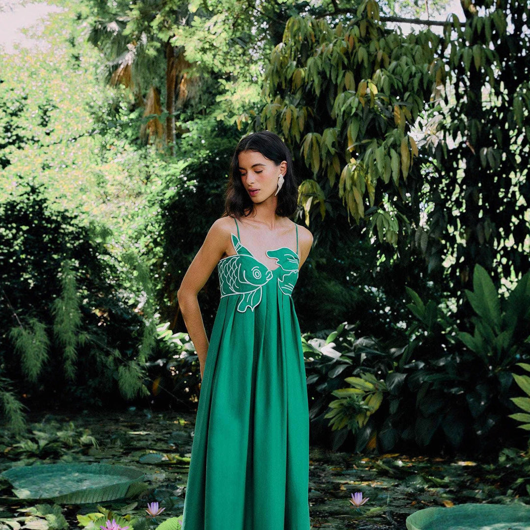 Damen Maxikleid mit kreativem Fischdesign Drune