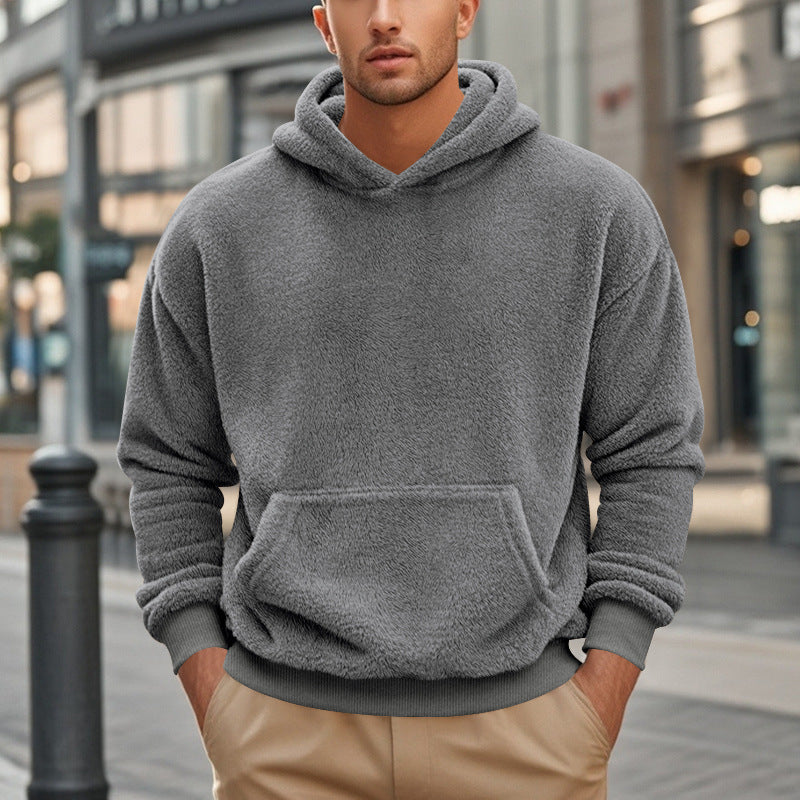Herren nan kuscheliger Oversize-Fleece-Hoodie mit Kängurutasche und geripptem Saum Drune