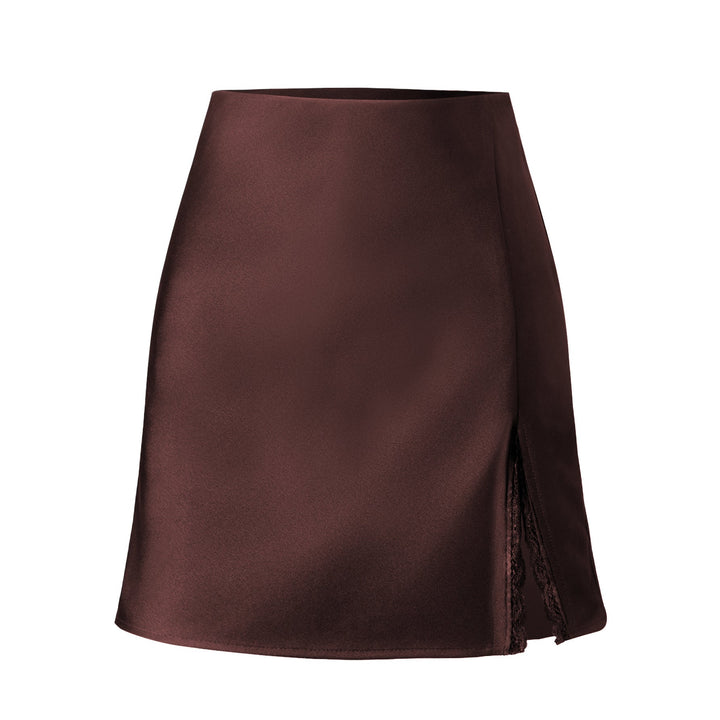 Damen Satin-Rock mit seitlichem Schlitz und Spitzenakzenten Drune