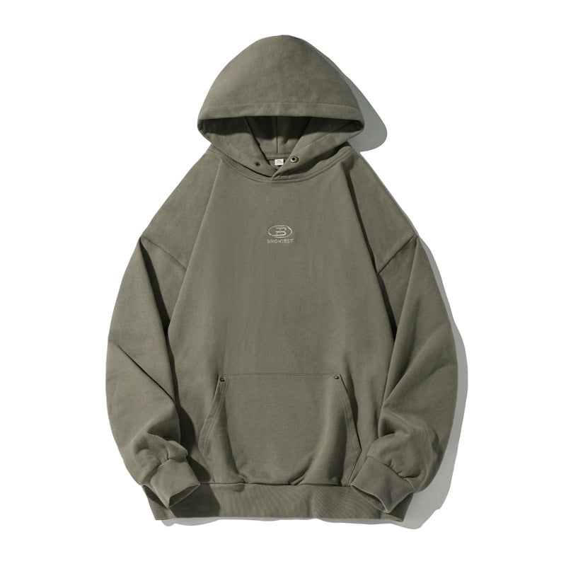 Unisex Oversize Kapuzenpullover im Vintage‑Finish mit Kängurutasche und Metallösen Drune