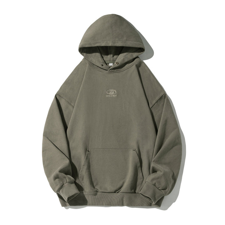 Unisex Oversize Kapuzenpullover im Vintage‑Finish mit Kängurutasche und Metallösen Drune