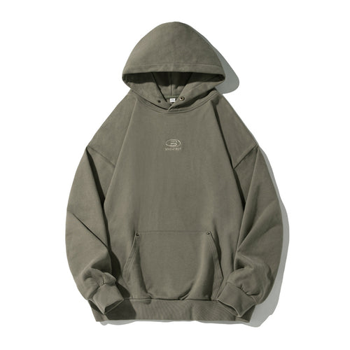 Unisex Oversize Kapuzenpullover im Vintage‑Finish mit Kängurutasche und Metallösen Drune
