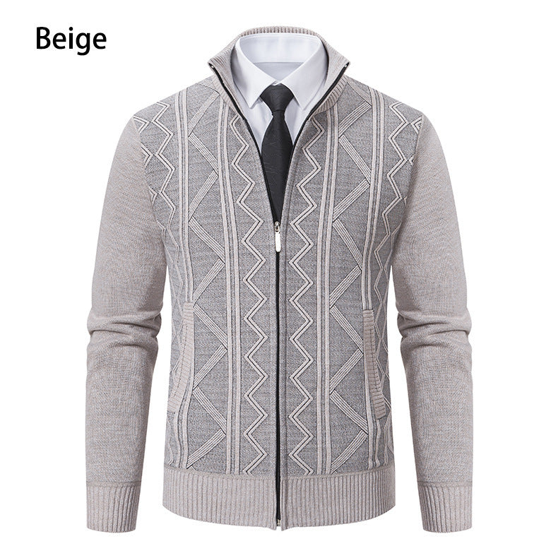 Herren modische Strickjacke mit strukturiertem Zopfdesign und hoher Stehkragen Drune