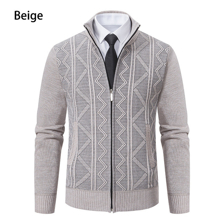 Herren modische Strickjacke mit strukturiertem Zopfdesign und hoher Stehkragen Drune